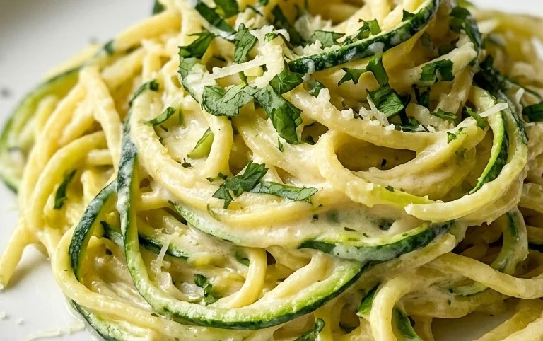 Zucchini-Spaghetti in cremiger Sauce– Zoodles