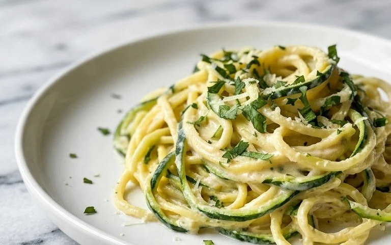 Zucchini-Spaghetti in cremiger Sauce– Zoodles