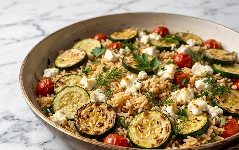Zucchini-Reis-Pfanne mit Feta