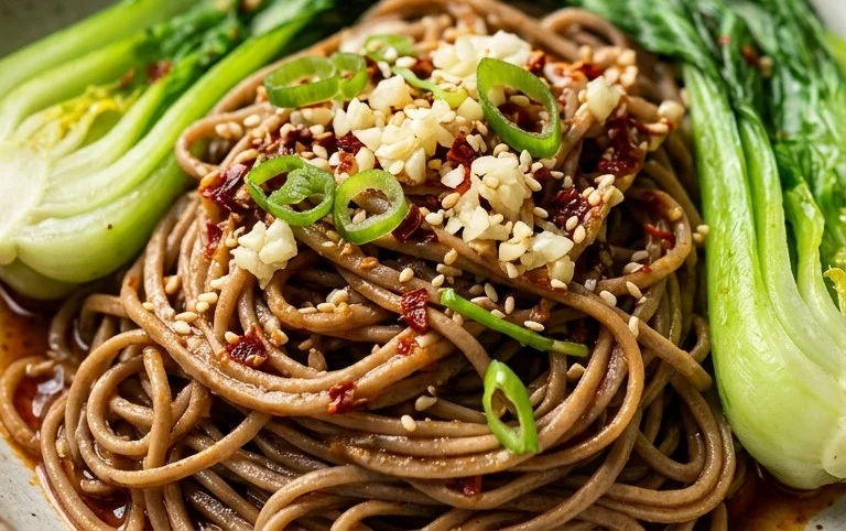 Spicy Garlic Soba Noodles with Bok Choy