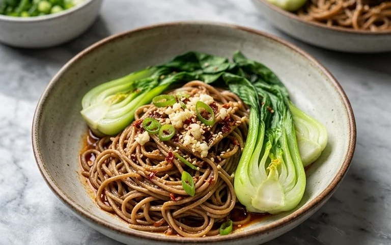 Spicy Garlic Soba Noodles with Bok Choy