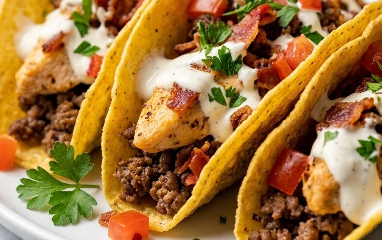 Baked Chicken Beef Bacon Ranch Tacos