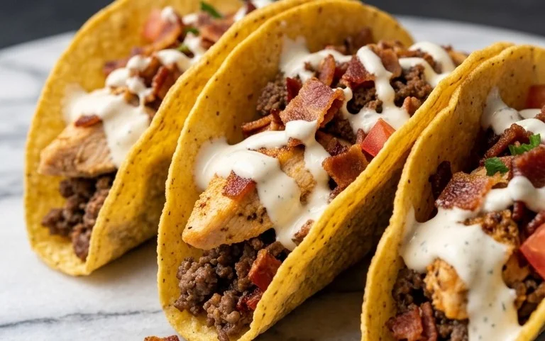 Baked Chicken Beef Bacon Ranch Tacos