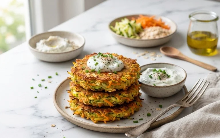 Zucchinipuffer mit Haferflocken und Möhren