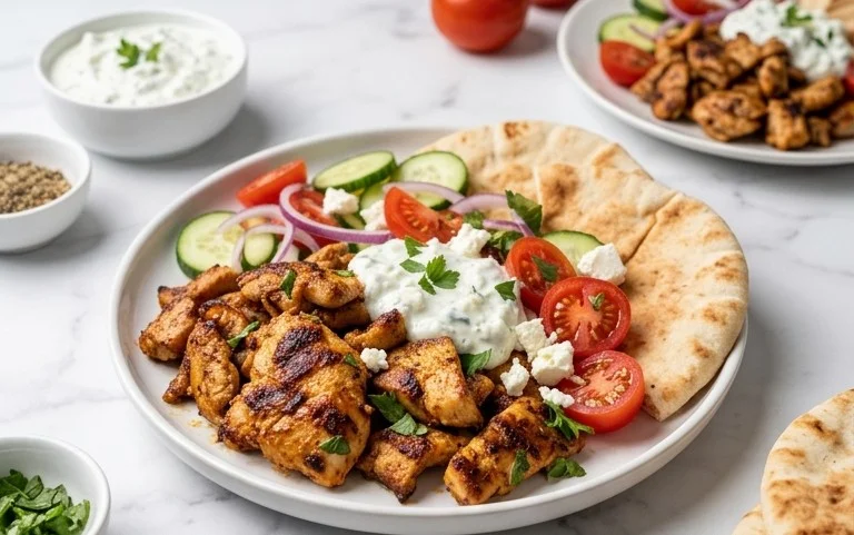 Mediterranes Hähnchen-Gyros mit Feta-Tzatziki genießen!