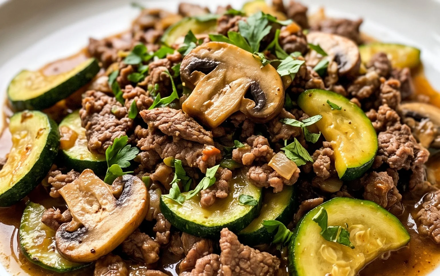 Zucchini-Cbeef hampignonpfanne