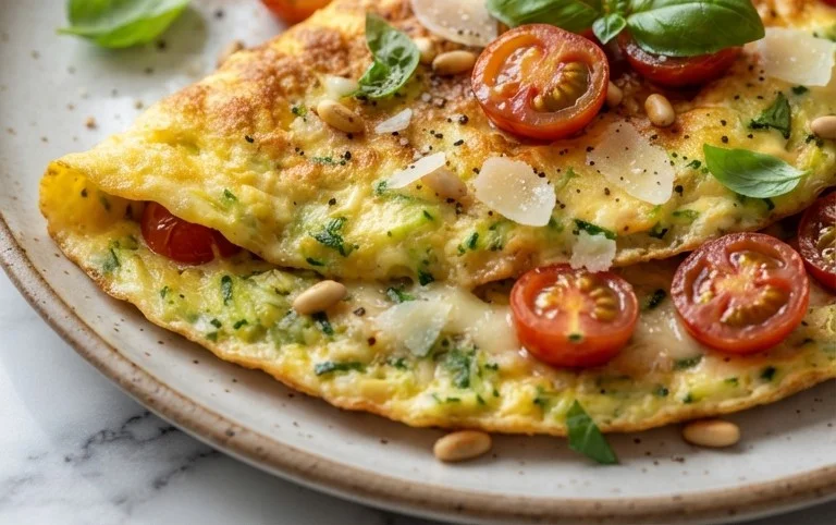Zucchini-Omelett mit Tomaten und Basilikum