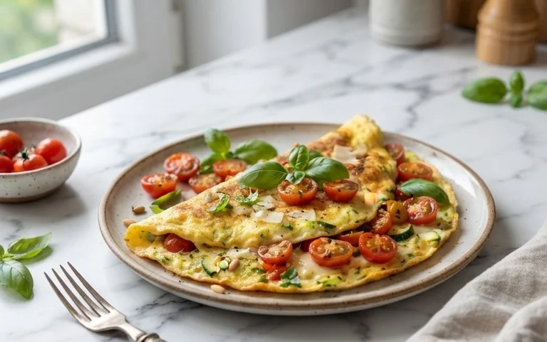 Zucchini-Omelett mit Tomaten und Basilikum