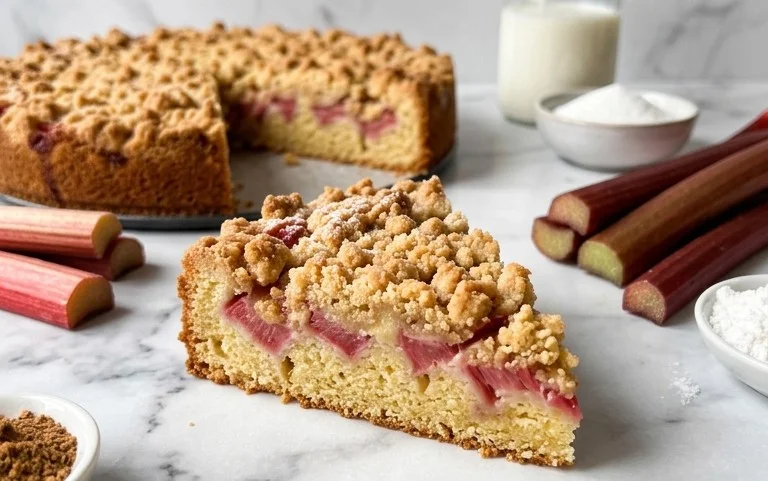 Rhabarberkuchen mit Streusel – Rezept für Eilige