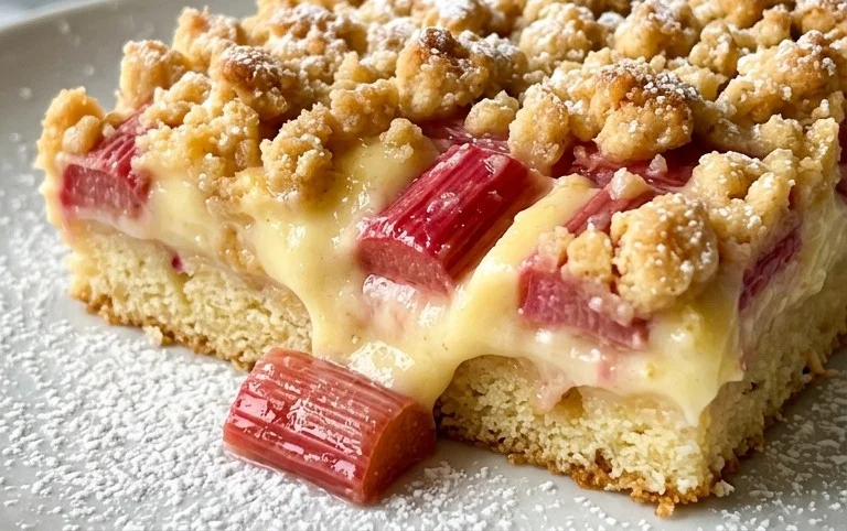 Rhabarberkuchen mit Pudding und Streuseln – wie von Oma