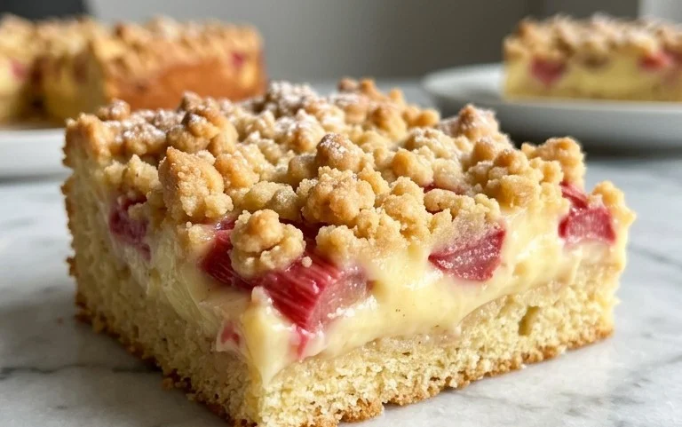 Rhabarberkuchen mit Pudding und Streuseln – wie von Oma