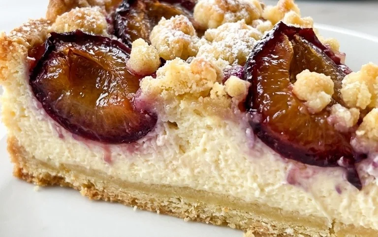 Zwetschgen-Käsekuchen - mit Mürbeteigboden & Streusel