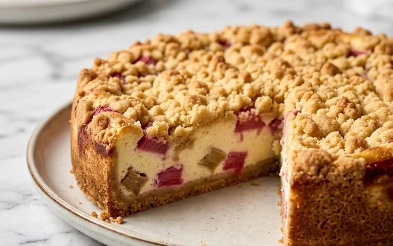 Rhabarber Käsekuchen mit Streuseln