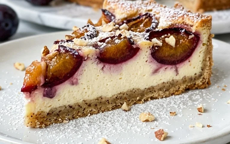 Zwetschgen-Topfenkuchen mit Nuss-Mürbteig