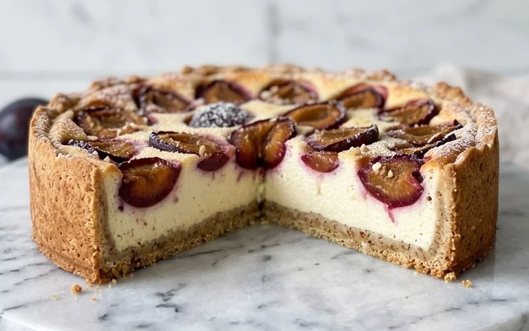 Zwetschgen-Topfenkuchen mit Nuss-Mürbteig