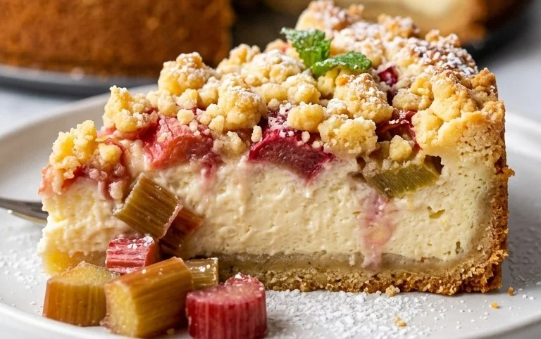 Rhabarber Quarkkuchen mit Butterstreuseln